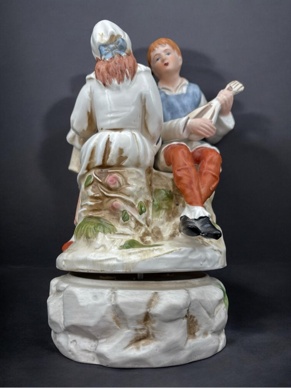 Vintage Price Import Japan Porcelain Music Box Lad Serenading Girl W/ Mandolin - Picture 6 of 14